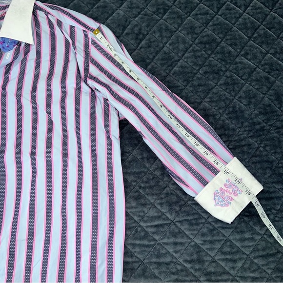 Robert Graham Shirt Mens 43 17 XL Blue Pink Striped Flip Cuff Button Up - Picture 8 of 9